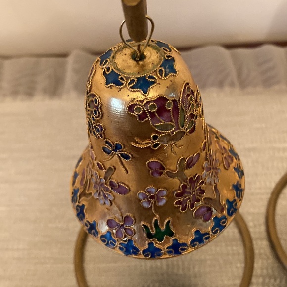 Vintage Cloisonné Enamelled Floral Design Bells set of 2 - Picture 3 of 9